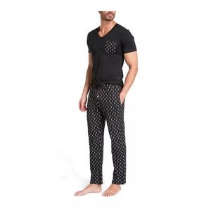 Jared Lang Mens Large Black & White Lightning Pajama Gift Box Set Short Sleeves